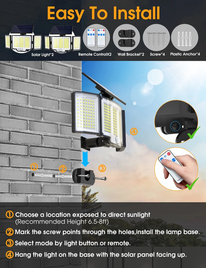 348 LED 3000LM Solar Motion Sensor Flood Lights, 2Pack