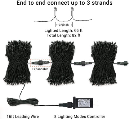 LED Christmas Lights Indoor Outdoor, 82 Feet 200 LED 8 Modes Fairy String Lights with Timer, Connectable, Christmas Twinkle Lights for Garden, Yard, Party, Holiday, Xmas Tree Decorations(Warm White)